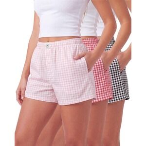 NWOT Real Essentials Women's Plaid Woven Lounge Boxer Shorts 3-Pack Large